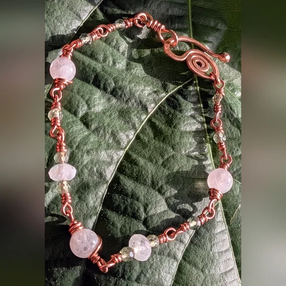 Moonstone Copper Chain Bracelet Rare Green Apatite Gems Dainty Artisan Crafted - Picture 6 of 16